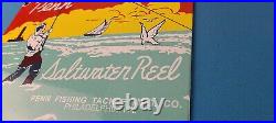Vintage Penn Saltwater Reels Sign Fishing Gas Service Pump Porcelain Sign