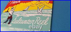 Vintage Penn Saltwater Reels Sign Fishing Gas Service Pump Porcelain Sign