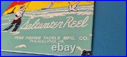 Vintage Penn Saltwater Reels Sign Fishing Gas Service Pump Porcelain Sign