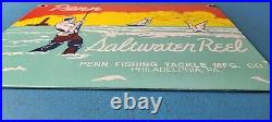 Vintage Penn Saltwater Reels Sign Fishing Gas Service Pump Porcelain Sign