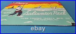 Vintage Penn Saltwater Reels Sign Fishing Gas Service Pump Porcelain Sign