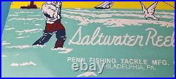 Vintage Penn Saltwater Reels Sign Fishing Gas Service Pump Porcelain Sign