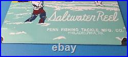 Vintage Penn Saltwater Reels Sign Fishing Gas Service Pump Porcelain Sign