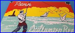 Vintage Penn Saltwater Reels Sign Fishing Gas Service Pump Porcelain Sign