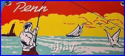 Vintage Penn Saltwater Reels Sign Fishing Gas Service Pump Porcelain Sign