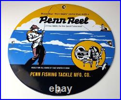 Vintage Penn Saltwater Reels Sign Fishing Lures Gas Oil Service Porcelain Sign