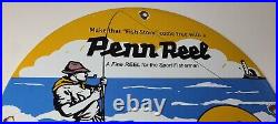 Vintage Penn Saltwater Reels Sign Fishing Lures Gas Oil Service Porcelain Sign