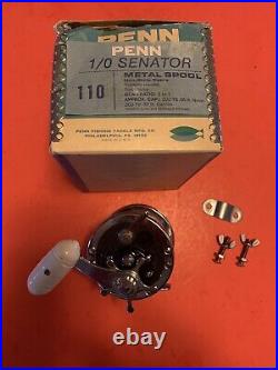 Vintage Penn Senator 110 1/0 Fishing Reel With The Original Blue And White Box