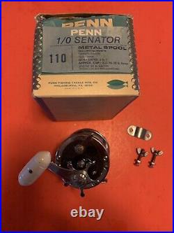 Vintage Penn Senator 110 1/0 Fishing Reel With The Original Blue And White Box