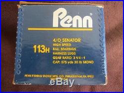 Vintage Penn Senator 113H 4/0 Reel withBAKELITE Handle, Paper in Box EXEC COND