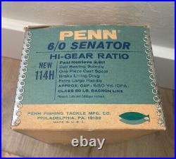 Vintage Penn Senator 114H 6/0 Hi Gear Ratio Fishing Reel with Original Box
