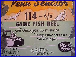 Vintage Penn Senator 114 6/0 Big Game Reel Box/Paper/etc. EXEC COND
