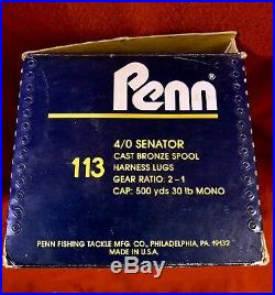 Vintage Penn Senator 4/0 Special 113 Fishing Reel EXCELLENT NICE! With Orig Box