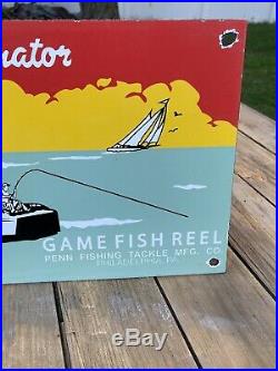 Vintage Penn Senator Reels Porcelain Saltwater Tackle Rapala Fishing Lures Sign