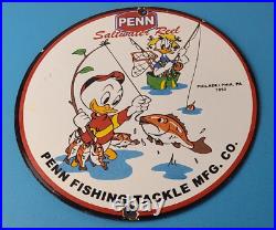 Vintage Penn Sign Fishing Reels Porcelain Tackle Saltwater Gear Gas Pump Sign