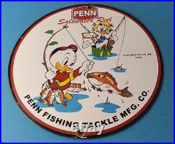 Vintage Penn Sign Fishing Reels Porcelain Tackle Saltwater Gear Gas Pump Sign