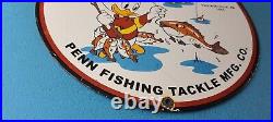 Vintage Penn Sign Fishing Reels Porcelain Tackle Saltwater Gear Gas Pump Sign