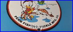 Vintage Penn Sign Fishing Reels Porcelain Tackle Saltwater Gear Gas Pump Sign