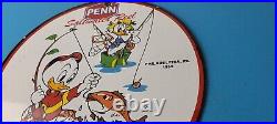 Vintage Penn Sign Fishing Reels Porcelain Tackle Saltwater Gear Gas Pump Sign