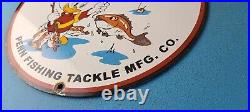 Vintage Penn Sign Fishing Reels Porcelain Tackle Saltwater Gear Gas Pump Sign