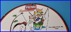 Vintage Penn Sign Fishing Reels Porcelain Tackle Saltwater Gear Gas Pump Sign
