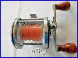 Vintage Penn Silver Beach Fish Reel #99 Double Oak Handle Grips-Rare-Left Crank