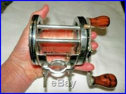 Vintage Penn Silver Beach Fish Reel #99 Double Oak Handle Grips-Rare-Left Crank