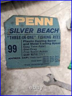 Vintage Penn Silver Beach No. 99 fishing reel, 1964, Three-In-One, accessories