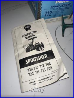 Vintage Penn Spin-fisher No. 712 Spinning Reel Made In USA Light Tackle With Box