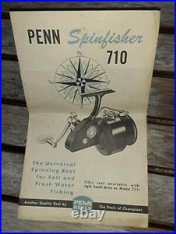 Vintage Penn Spinfsher 710 Black Spinning Fishing Reel Rare Saltwater Used. Don