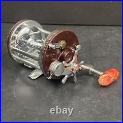 Vintage Penn Squidder 140 Conventional Reel Red Bakelite Handle Retro Saltwater