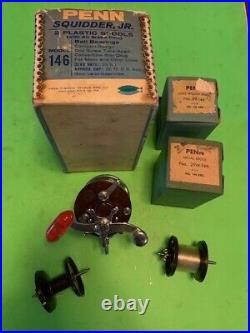 Vintage Penn Squidder Jr. No. 146 Fishing Reel With Original Box+2 Extra Spools