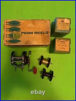 Vintage Penn Squidder Jr. No. 146 Fishing Reel With Original Box+2 Extra Spools