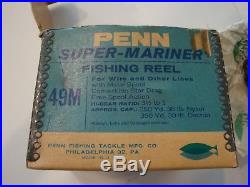 Vintage Penn Super Mariner 49m Fishing Reel With Box, Catalog 34b & Penn Wrench