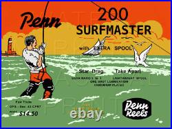 Vintage Penn Surf Master #200 Fishing Reel Box Label Recreated on Satin Canvas