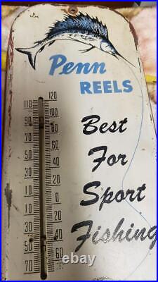 Vintage Penn Tackle Mfg. Fishing Reels Original Advertising Sign No Thermometer