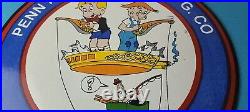 Vintage Porcelain Sign Penn Fishing Reels Tackle Gas Pump Plate Sign