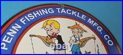 Vintage Porcelain Sign Penn Fishing Reels Tackle Gas Pump Plate Sign