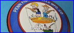 Vintage Porcelain Sign Penn Fishing Reels Tackle Gas Pump Plate Sign
