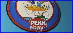 Vintage Porcelain Sign Penn Fishing Reels Tackle Gas Pump Plate Sign