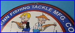 Vintage Porcelain Sign Penn Fishing Reels Tackle Gas Pump Plate Sign