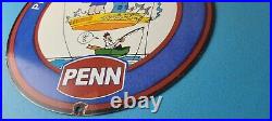 Vintage Porcelain Sign Penn Fishing Reels Tackle Gas Pump Plate Sign
