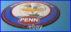 Vintage Porcelain Sign Penn Fishing Reels Tackle Gas Pump Plate Sign