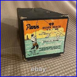 Vintage RARE Penn 99 Silver Beach 2-1 Salt Water Fishing Reel BEAUTIFUL NOS