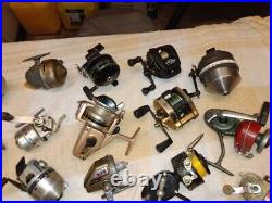 Vintage Reels, lot 27, Johnson Century, Zebco 33, Spinners, bait casters, others