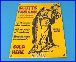 Vintage Scott's Emulsion Porcelain Fishing Service Station Store Pump Plate Sign