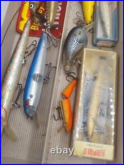 Vintage fishing Tackle Box Plano 7200 penn reels Cisco kid lures Rapalas bait