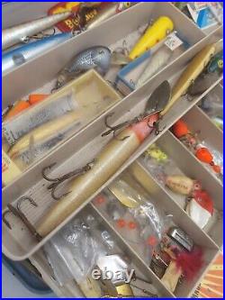 Vintage fishing Tackle Box Plano 7200 penn reels Cisco kid lures Rapalas bait