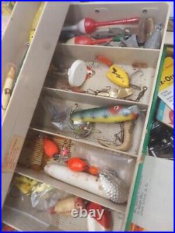 Vintage fishing Tackle Box Plano 7200 penn reels Cisco kid lures Rapalas bait