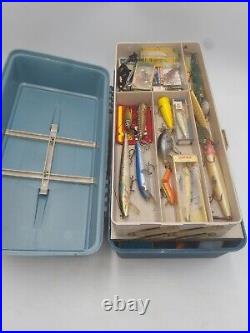 Vintage fishing Tackle Box Plano 7200 penn reels Cisco kid lures Rapalas bait